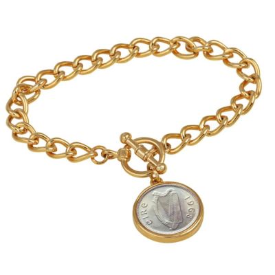 Upm Global 15330 7 In. Irish Threepence Coin Goldtone Toggle Bracelet
