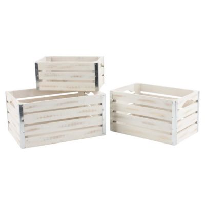 Wald Imports 8116-S3 Medium Whitewash Wood Crates, Set Of 3