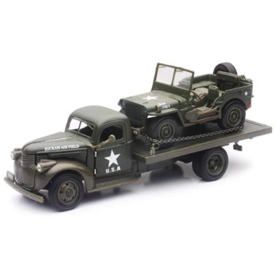 New-Ray Toys Inc Newss-61053B 1941 Chevy Military Livery Hauling A Jeep Willys Flatbed Model Truck Pack Of 12 -  093577610536