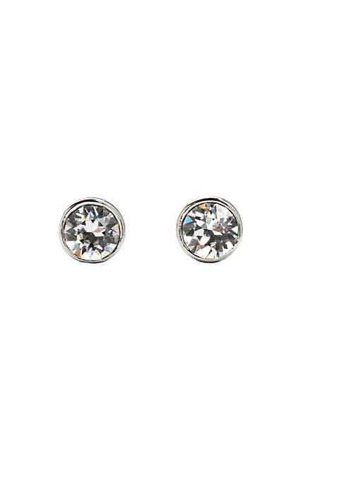 Silver tone bezel set heritage precision cut crystal stud in Clear