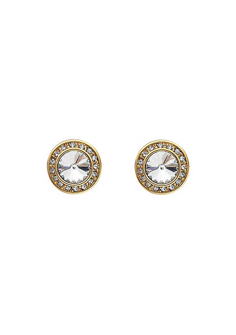 callura Gold tone Clear Halo Stud Earrings with