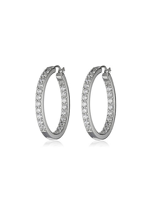 Silver tone Clear Dual Sided Hoop Earrings with heritage precision cut Crystals