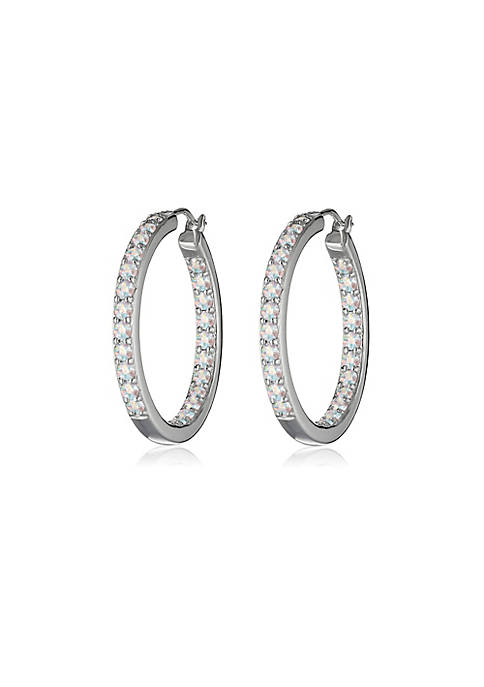 Silver tone Aurora Borealis Dual Sided Hoop Earrings with heritage precision cut Crystals