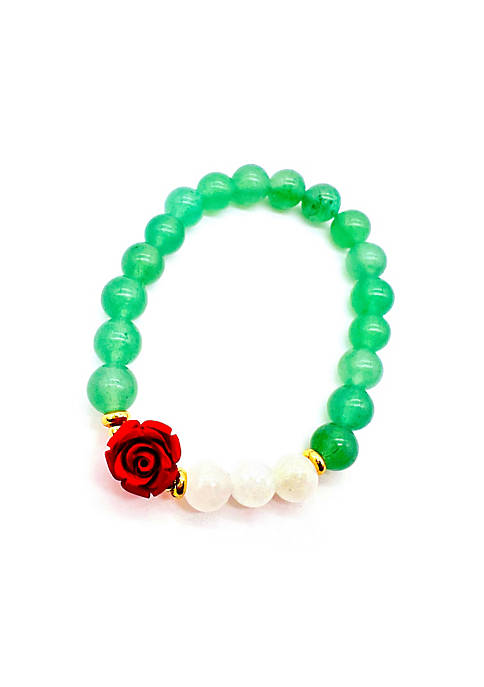 JayGem Natural Jade Expandable Bracelet with Cinnabar Rose