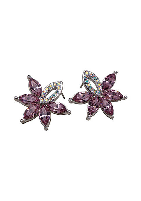 callura Amethyst AB Luxury Crystal Floral Stud Earrings