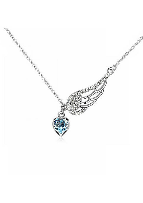 callura Aqua Luxury Crystal Heart Wing Pendant Necklace