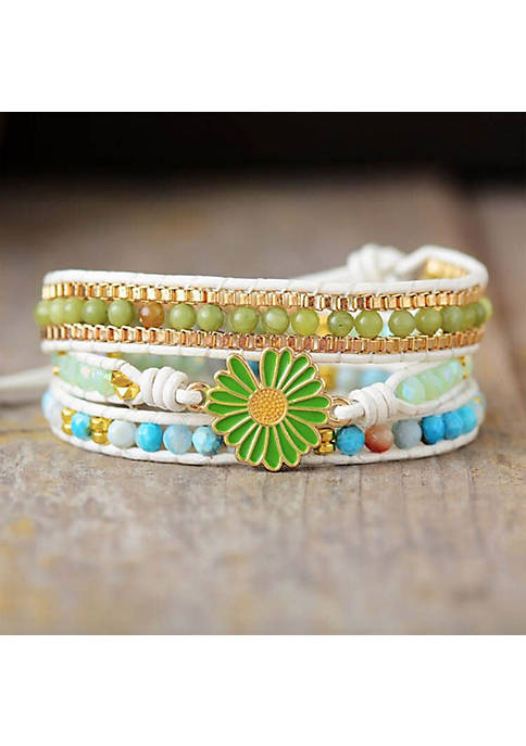 MICALLA Handmade Blue Green Gemstone Wrap Bracelet with