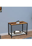 Mesh Shelf Wood Top Metal Frame Console Table, Brown and Black
