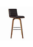 26 Inch Faux Leather Counter Height Barstool with Wooden Support, Brown