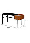 2 Drawer Desk with Wooden Table Top and Metal Frame, Black and Brown