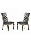Set Of 2 Rubber Wood Dining Chair With Tufted Back, Gray And Silver