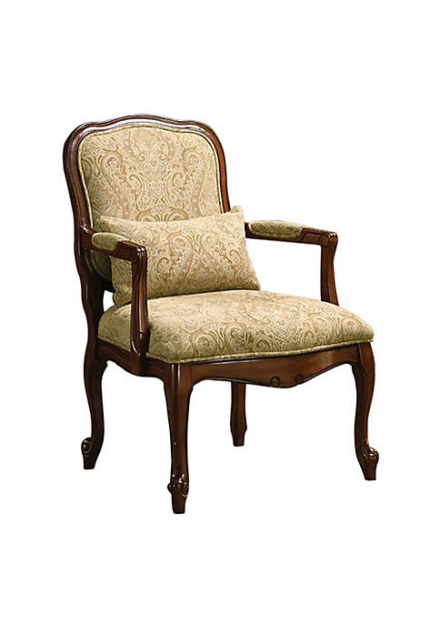 Textured Fabric Accent Chair with Padded Armrests, Brown and Beige