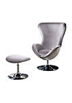 Eccentric Contemporary Flannelette Fabric Accent Chair With Ottoman, Gray