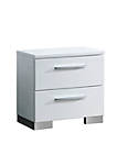 2 Drawer Wooden Nightstand with Metal Pulls, Glossy White