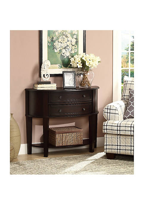 Demilune Wooden Console Table With 2 Drawers, Brown