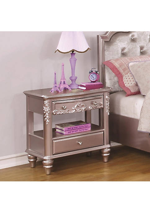 Duna Range Wooden Carved Nightstand with 2 Drawers,