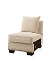 Nail head Trim Fabric Upholstered Armless Chair With Pillow, Ivory