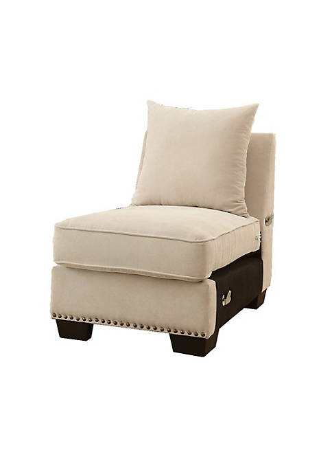 Nail head Trim Fabric Upholstered Armless Chair With Pillow, Ivory
