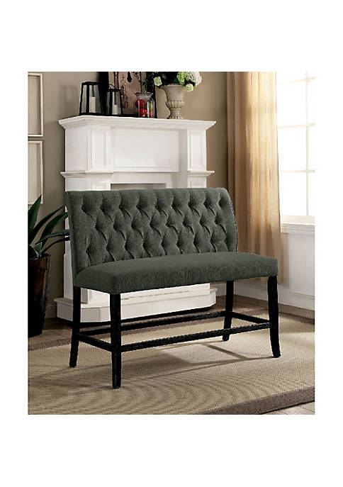 Fabric Upholstered Wooden Counter Height Bench, Gray and Black