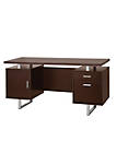Double Pedestal Office Desk With Metal Sled Legs, Brown