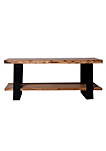 42 Inch Industrial 2 Tier Live Wood Edge Coffee Table, Rectangular, Brown