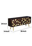 56 Inch Wooden TV Console with Geometric Front 3 Door Cabinets, Brown and Gold