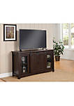 Wood and Metal TV Stand With 2 Mesh Style Doors, Espresso Brown