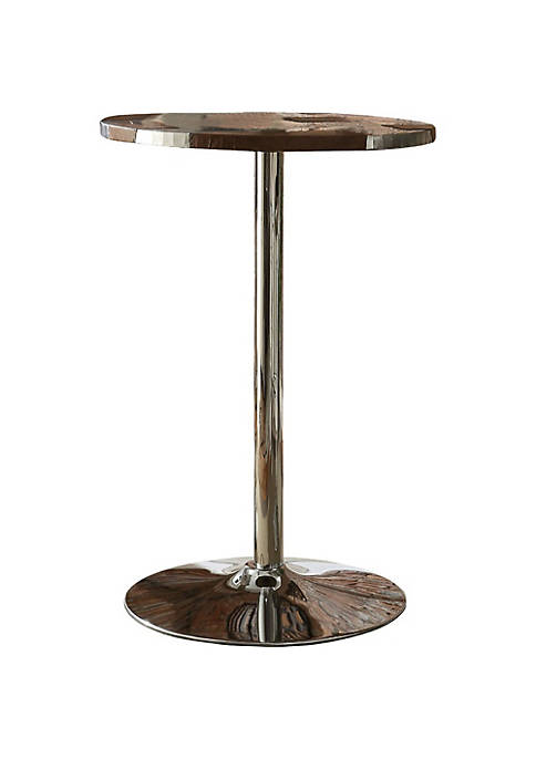Faux Leather Upholstered Bar Table with Aluminium Stand, Brown and Silver