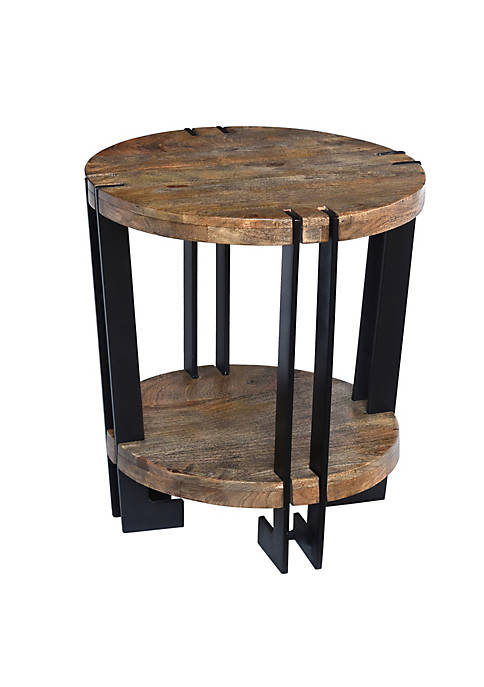 Duna Range Round Side Table with Wooden Shelving