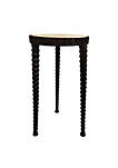 22 Inch Round Wooden Side Table with Tapered Tripod Base, Brown and Black