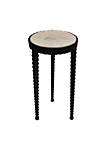 22 Inch Round Wooden Side Table with Tapered Tripod Base, Brown and Black