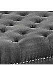 Fabric Upholstered Wooden Ottoman with Tufting Details, Gray and Black