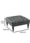 Fabric Upholstered Wooden Ottoman with Tufting Details, Gray and Black