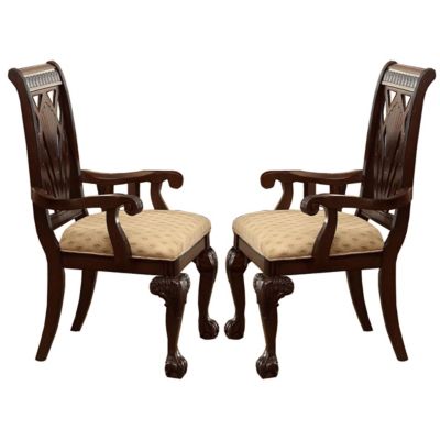 Duna Range Traditional Style Wooden Fabric Dinning Arm Chair , Set Of 2