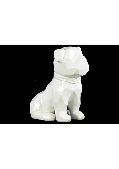 Duna Range Geometrically Carved Sitting British Bulldog Figurine