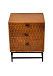 3 Drawer Wooden Bedside Table with Textured Panel, Oak Brown and Black