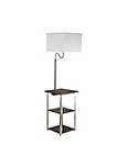 2 Shelf Wooden Side Table with Attached Floor Lamp, Silver and Brown