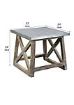 Metal Top Side Table with Cross Design Side Frame, Gray and Brown