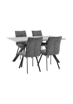 Duna Range 5 Piece Dining Table And Pillow Top Fabric Chairs, Charcoal Gray