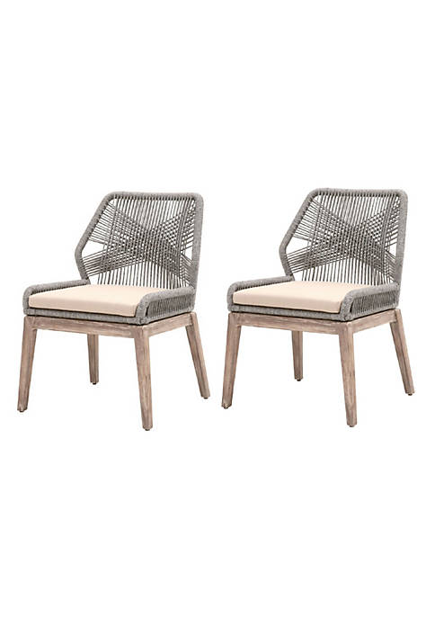 Dining Chair with Woven Rope Back, Set of 2, Gray and Brown