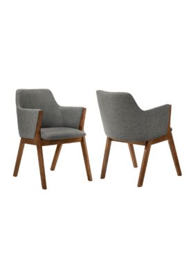 Duna Range Renzo Charcoal Fabric And Walnut Wood Dining Side Chairs - Set Of 2