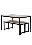 3 Piece Dining Set with 2 Benches and Metal Frame, Beige