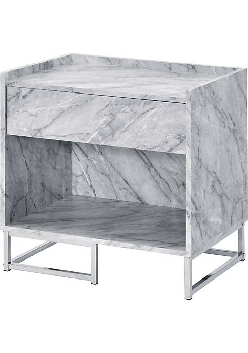 Duna Range Faux Marble Accent Table with Chrome