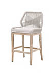 Barstool with Wooden Legs and Woven Rope Back,Brown and Gray
