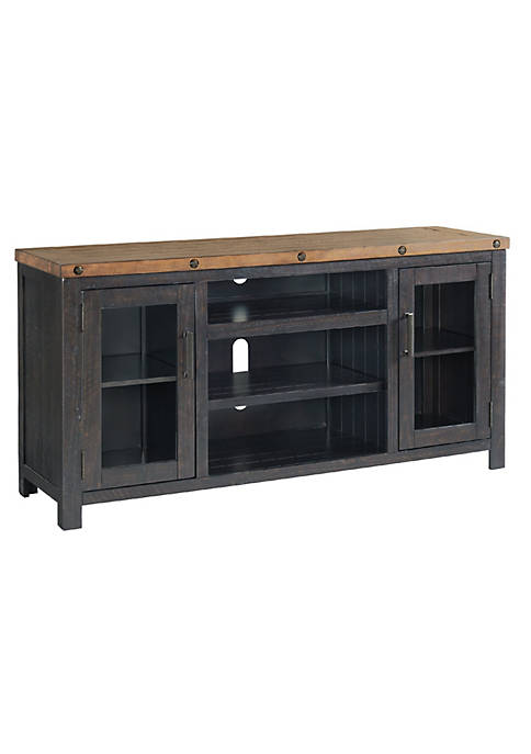TV Stand with 2 Doors and Open Cubbies, Brown and Black