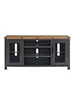 TV Stand with 2 Doors and Open Cubbies, Brown and Black
