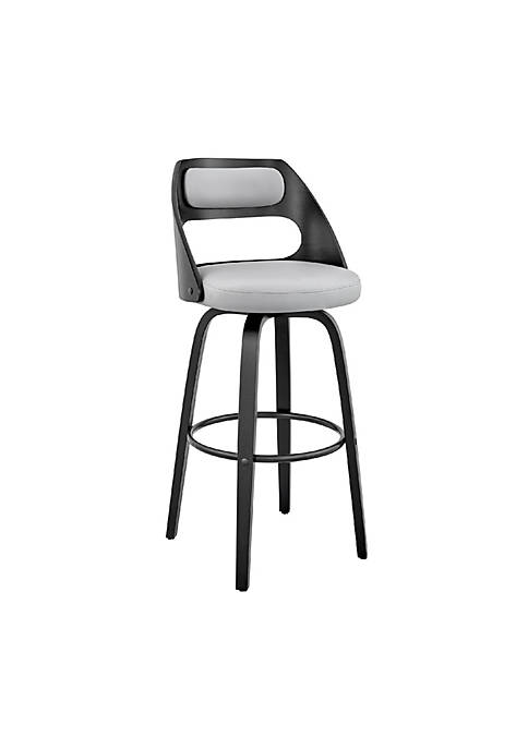 30 Inch Leatherette Barstool with Cut Out Back, Gray and Black