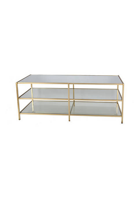 Entertainment Center with 3 Tier Mirrored Shelves, Gold