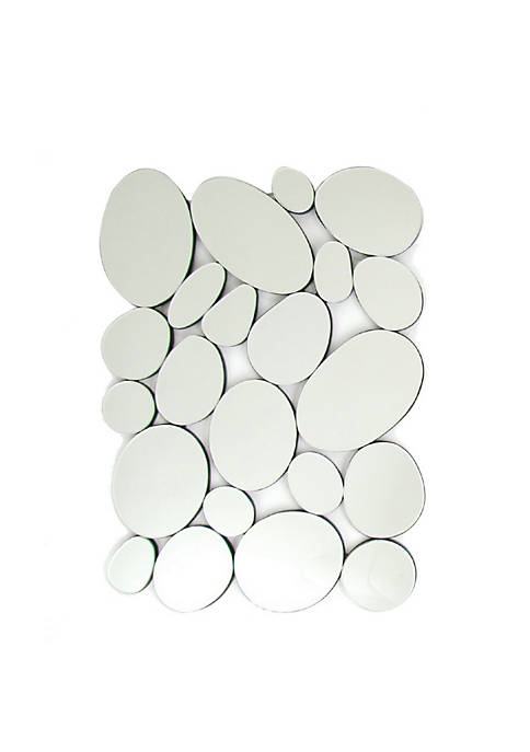 Frameless Beveled Mirror with Pebble Like Accent, Silver