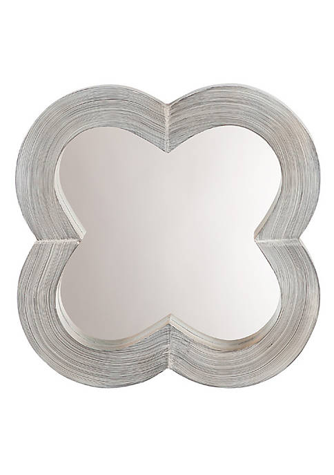 Wall Mirror with Quatrefoil Shape Thick Wooden Frame, Gray
